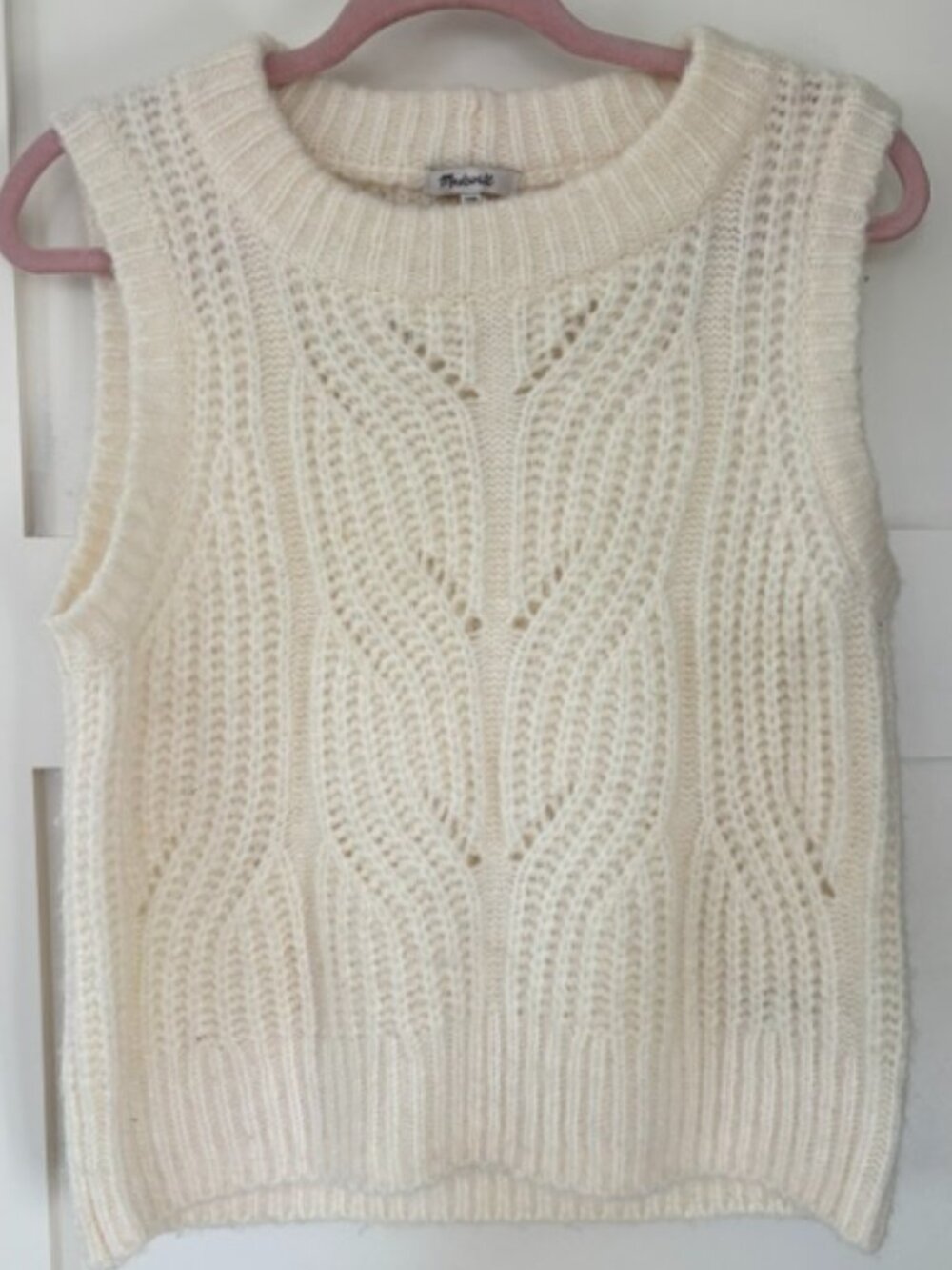 Madewell Ivory Chunky Cable Knit Sweater Vest Wool Blend XXS